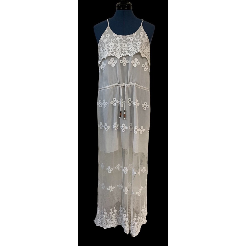 Cha Sor Ivory Lace‎ Mesh Overlay Sleeveless Maxi Dress Coquette Fairy Romantic S